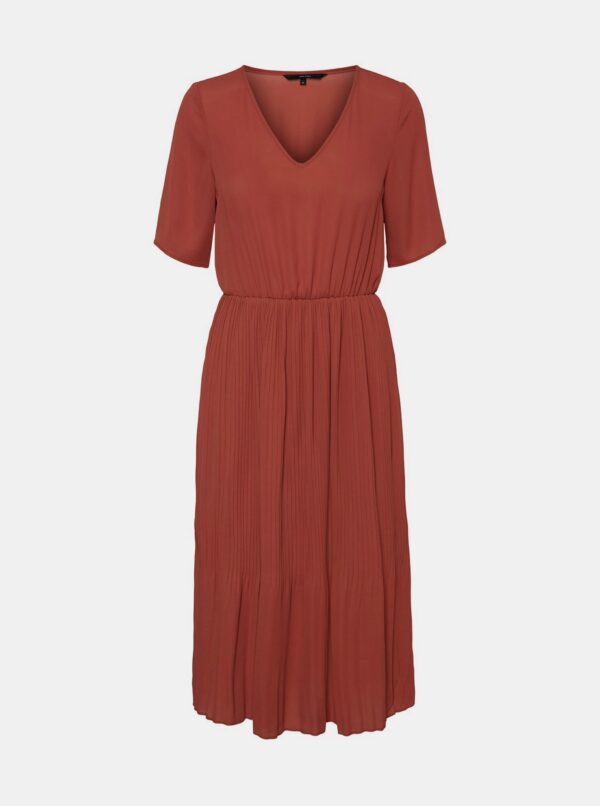 Brown midi dress with pleated skirt VERO MODA Malou - Women's