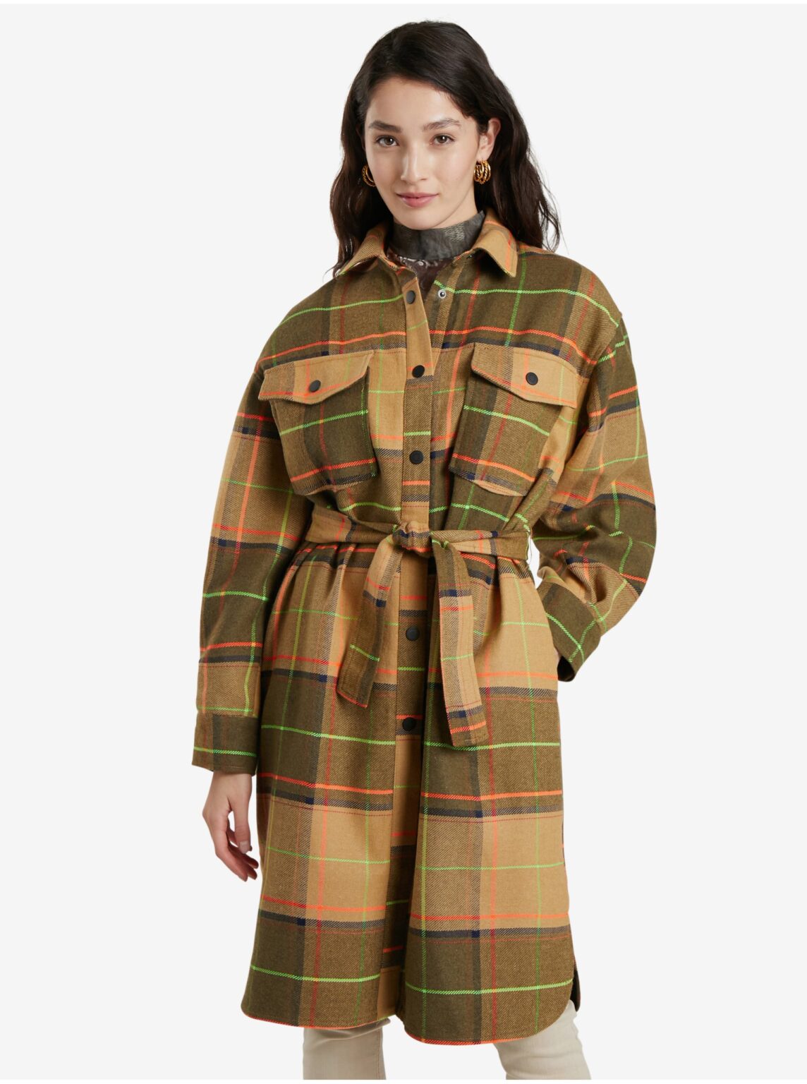 Brown women's checkered coat Desigual Abrig Checks - Women's