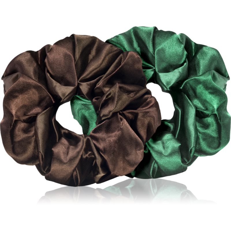 BrushArt Hair Large satin scrunchie set hajgumik Brown & Green-Ár