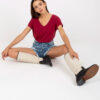 Burgundy cotton V-neck t-shirt BASIC