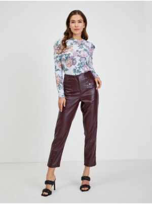 Burgundy women's faux leather trousers ORSAY