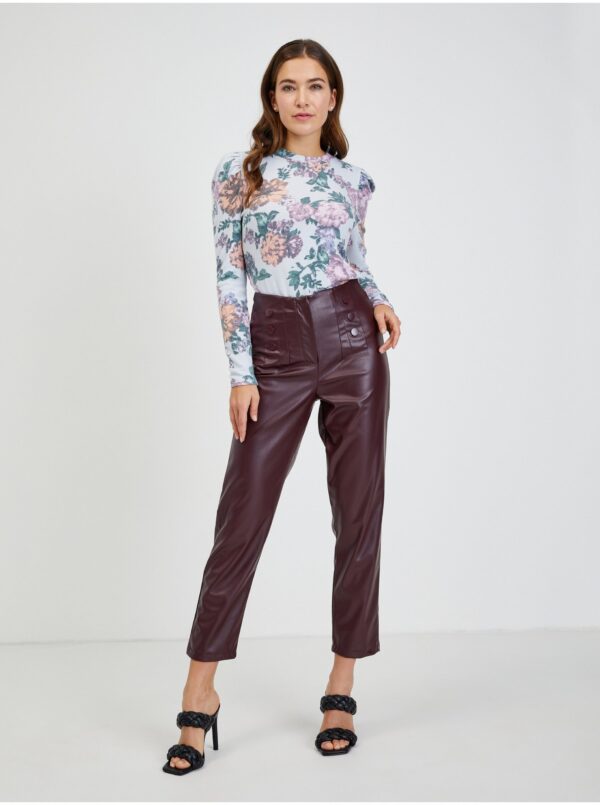 Burgundy women's faux leather trousers ORSAY