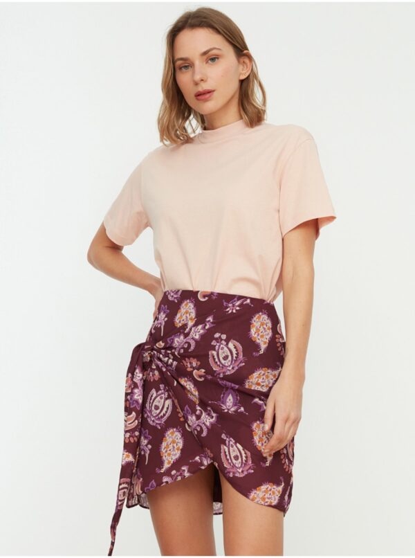Burgundy wrap miniskirt Trendyol