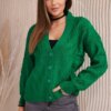 Button-down sweater with decorative green knit