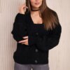 Button-down sweater with decorative weave in black color