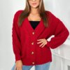 Button-down sweater with puff sleeves red