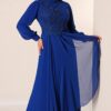 By Saygı Bead Embroidered Lined Flounce Front Plus Size Long Chiffon Dress
