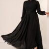 By Saygı Beaded Embroidered Lined Plus Size Long Chiffon Dress with Flounce on the Front
