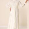 By Saygı Beaded Embroidered Lined Plus Size Long Chiffon Dress with Flounce on the Front