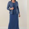 By Saygı Collar Stone bélelt hosszú krepp ruha flitteres kabát Plus méretű 2 részes öltöny