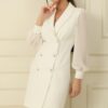 By Saygı Double Breasted Neck Chiffon Sleeve Front Buttoned Lined Crepe Wide-Body Interval Dress
