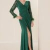 By Saygı Double Breasted Neck Front Draped Sleeves Sequined Feather Detailed Lined Lycra Long Dress