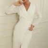 By Saygı Double Breasted One Collar Bead Detail Half Lined Wrap Dress