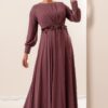 By Saygı Floral Detailed Waist Lined Long Chiffon Dress