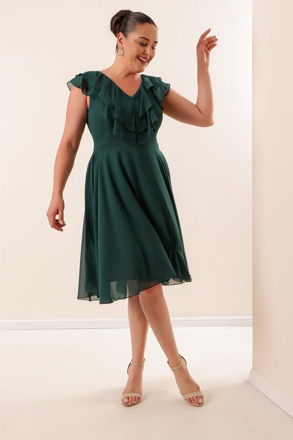 By Saygı Flounce gallér sifon plus size ruha
