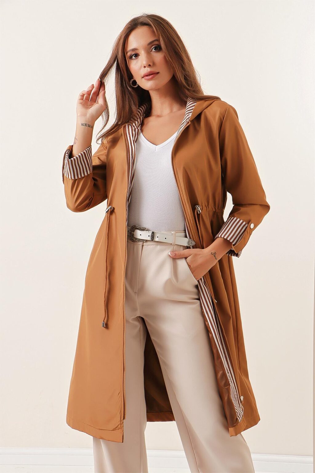 By Saygı Folded Sleeves Stripe