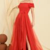 By Saygı Frilly Belted Collar And Sleeves Lined Long Tulle Dress