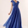 By Saygı Front Back V-Neck Half Moon Sleeve Drapp bélelt ezüstös hosszú ruha