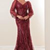 By Saygı Front Back V Neck Silvery Flock Print Plus Size hosszú ruha