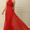 By Saygı Halter Neck Lined Long Tulle Dress