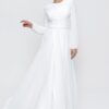 By Saygı Lined Long Chiffon Dress Ecru with Gathered Waist Belt