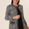 By Saygı Lycra Athletic Polka Dot Plus Size Crepe Satin Jacket with Fake Pocket. Black