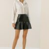 By Saygı Pleated Mini Leather Skirt