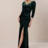 By Saygı Pleated Slit Long Velvet Dress