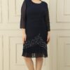 By Saygı Plus Size Crepe Dress with Chiffon Pleated Stone Detail on Sleeves and Hem