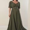 By Saygı Plus size hosszú sifon ruha elöl hátul V-nyak gyöngyös derék és elöl draped bélelt