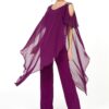 By Saygı Rhinestone Shoulders Chiffon Lycra Jumpsuit