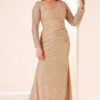 By Saygı Square Neck Lined Plus Size Long Dress with Cut Stones
