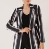 By Saygı Striped Longitudinal Drawstring Waist Folded Sleeve Jacket