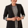 By Saygı Undershirt And Jacket Sleeve Ends Leopard Patterned Crepe Plus Size 2 Pcs Set Black