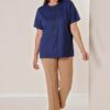 By Saygı Vertical Stone Printed Front Short Sleeve Plus Size Blouse