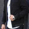 C9291 Dewberry Mens Suede College Jacket-BLACK