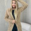 Camel-colored hooded cardigan