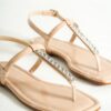 Capone Outfitters Capone Patent Leather Ankle Strap with Stitching Studs Flat Heel Women Beige Women's Sandals