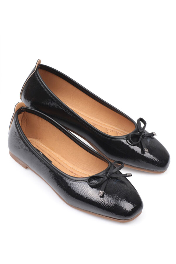 Capone Outfitters Hana Trend Wrinkled Pattern Black Women's Ballerinas