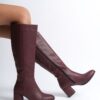 Capone Outfitters Oval Toe Side Zipper Burgundy Heeled Women's Boots