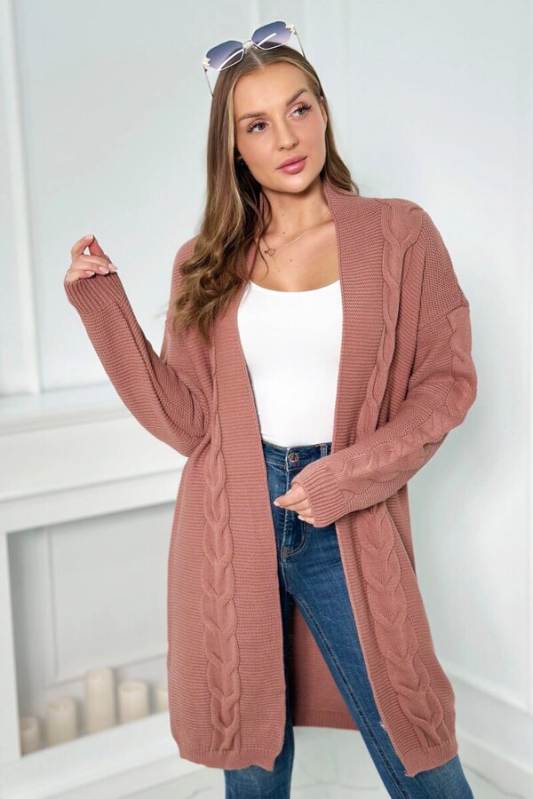 Cardigan sweater braid dark pink