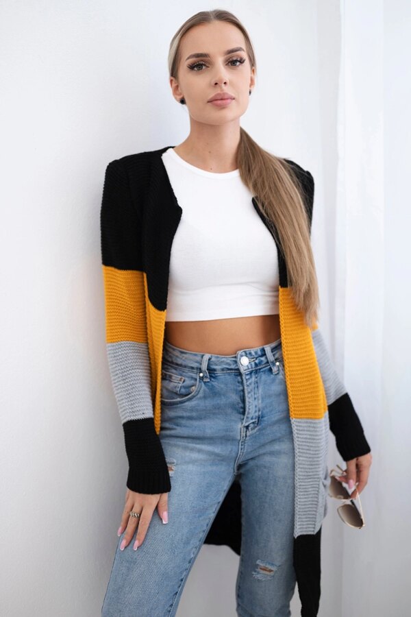 Cardigan sweater on straps black+mustard