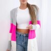 Cardigan sweater on straps gray+pink neon