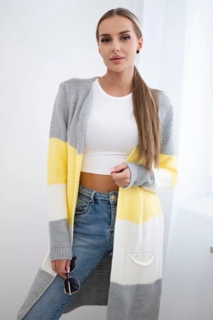 Cardigan sweater on straps gray+yellow
