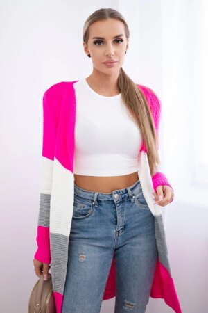Cardigan sweater on straps pink neon+ecru