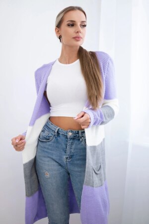 Cardigan sweater on straps purple+ecru
