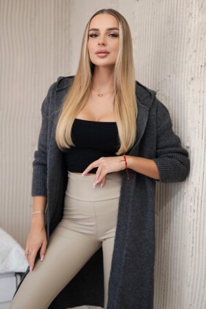 Cardigan sweater with a hood made of graphite