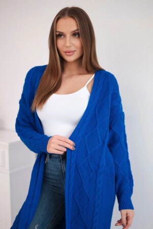 Cardigan sweater with cable weave purple blue