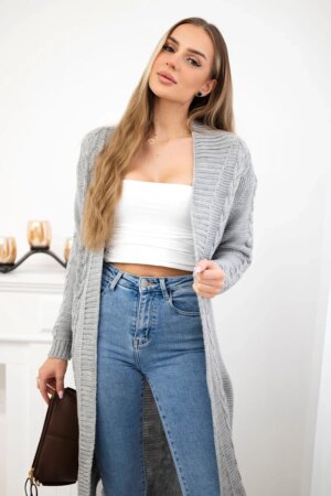 Cardigan woven braid sweater gray
