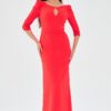 Carmen Coral Crepe Pearl Embroidered Long Evening Dress